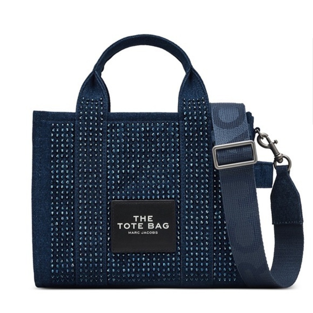New Marc Jacobs The Crystal Denim Small Tote Bag Navy Studded Tote
